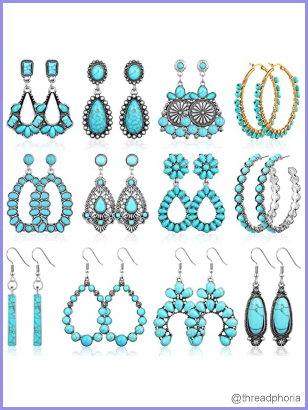12 Pairs Turquoise Earrings for Women Dangle Hypoallergenic Boho